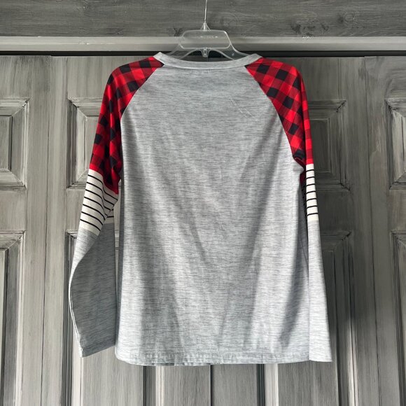 Buffalo Plaid Heart Gray Long Sleeve Top Size M - Picture 4 of 9